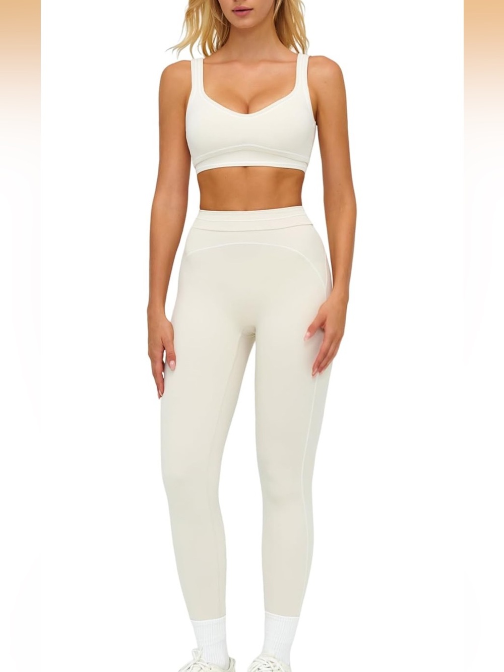 Taupe with white piping workout set